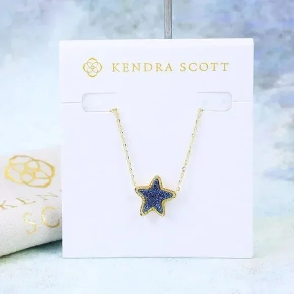 NWOT Kendra Scott Jae Star Blue Drusy Gold Pendant Necklace - Picture 3 of 16